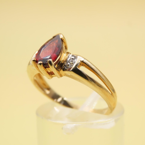 251 - 9 Carat Yellow Gold Solitaire Mozambique Garnet Ring Further Set with White Topaz to Shoulders Ring ... 