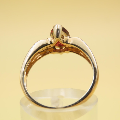 251 - 9 Carat Yellow Gold Solitaire Mozambique Garnet Ring Further Set with White Topaz to Shoulders Ring ... 