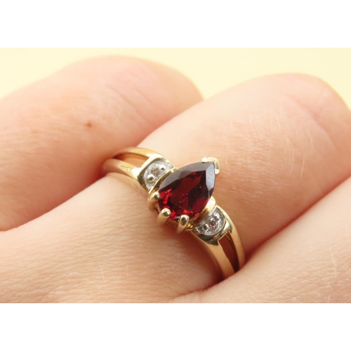 251 - 9 Carat Yellow Gold Solitaire Mozambique Garnet Ring Further Set with White Topaz to Shoulders Ring ... 