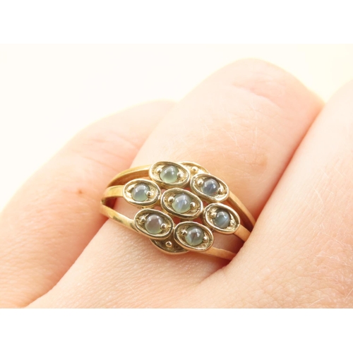 252 - Polished Labradorite Cat Eye Cluster Ring Mounted on 9 Carat Yellow Gold Band Size N