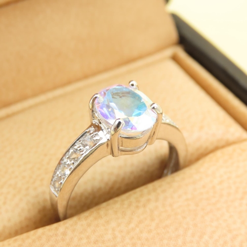 256 - Moonlight Topaz Solitaire Ring Further Set White Topaz to Shoulders Mounted on 9 Carat White Gold Ba... 