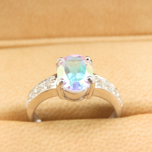 256 - Moonlight Topaz Solitaire Ring Further Set White Topaz to Shoulders Mounted on 9 Carat White Gold Ba... 