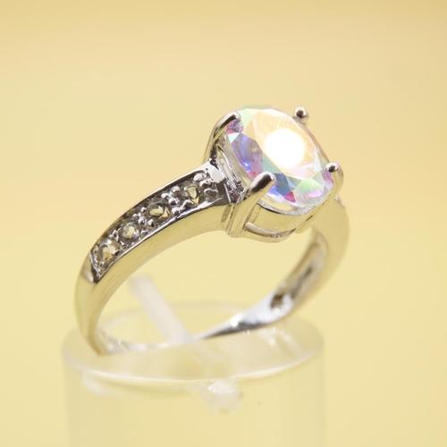 256 - Moonlight Topaz Solitaire Ring Further Set White Topaz to Shoulders Mounted on 9 Carat White Gold Ba... 