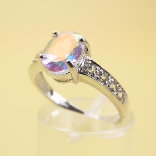 256 - Moonlight Topaz Solitaire Ring Further Set White Topaz to Shoulders Mounted on 9 Carat White Gold Ba... 