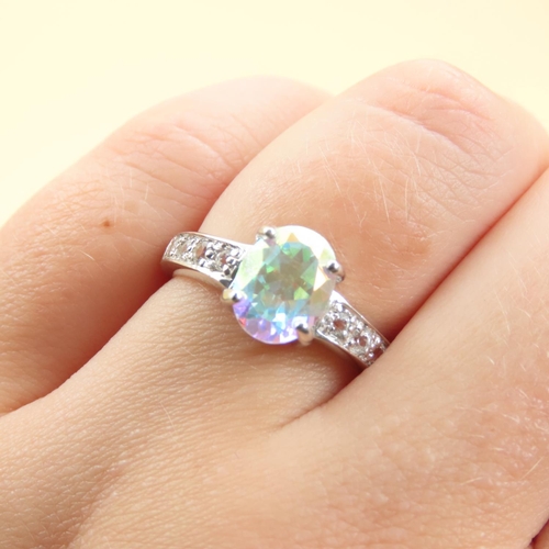 256 - Moonlight Topaz Solitaire Ring Further Set White Topaz to Shoulders Mounted on 9 Carat White Gold Ba... 