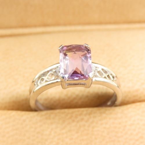 257 - Emerald Cut Ametrine and White Topaz Ring Mounted on 9 Carat White Gold Band Size N