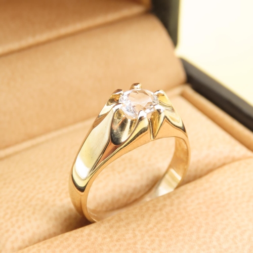 258 - Glacier Topaz Set Statement Solitaire Ring Mounted on 9 Carat Yellow Gold Band Size N