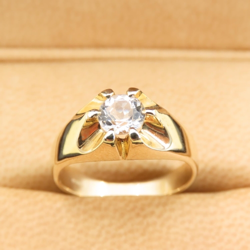 258 - Glacier Topaz Set Statement Solitaire Ring Mounted on 9 Carat Yellow Gold Band Size N