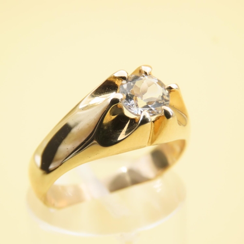 258 - Glacier Topaz Set Statement Solitaire Ring Mounted on 9 Carat Yellow Gold Band Size N