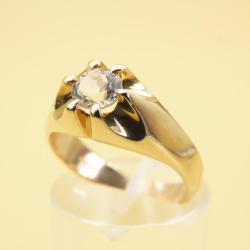 258 - Glacier Topaz Set Statement Solitaire Ring Mounted on 9 Carat Yellow Gold Band Size N