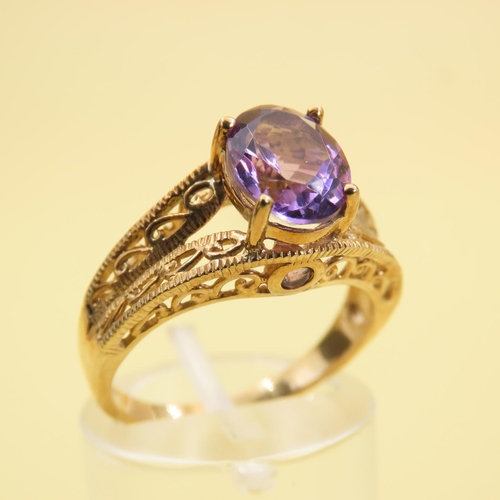 259 - Amethyst Solitaire Ring Mounted on 9 Carat Yellow Gold Band Size N