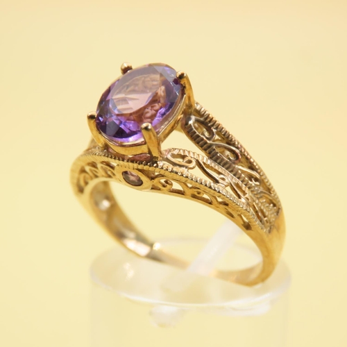 259 - Amethyst Solitaire Ring Mounted on 9 Carat Yellow Gold Band Size N