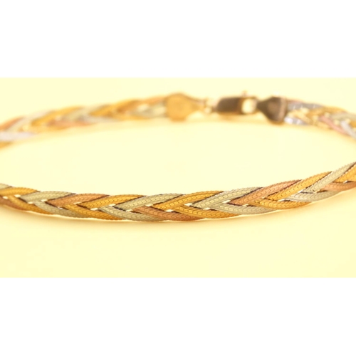 26 - 9 Carat Yellow, White and Rose Gold Braided Bracelet 19 Cm Long