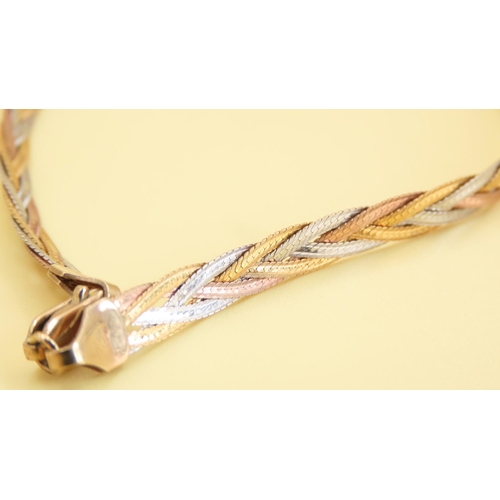 26 - 9 Carat Yellow, White and Rose Gold Braided Bracelet 19 Cm Long