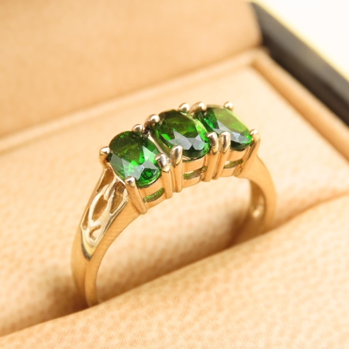 261 - Russian Diopside Three Stone Ring Mounted on 9 Carat Yellow Gold Band Size N