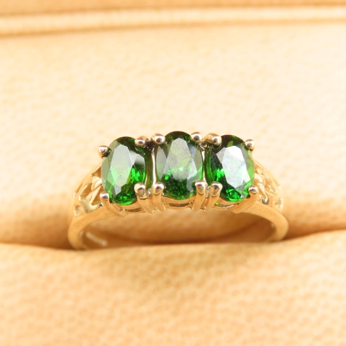 261 - Russian Diopside Three Stone Ring Mounted on 9 Carat Yellow Gold Band Size N