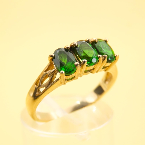 261 - Russian Diopside Three Stone Ring Mounted on 9 Carat Yellow Gold Band Size N