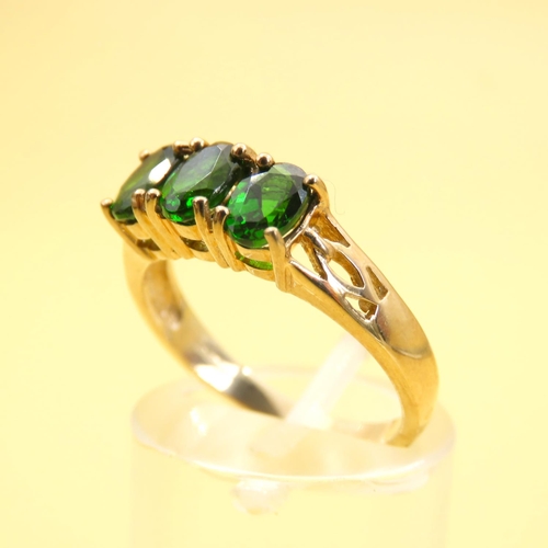 261 - Russian Diopside Three Stone Ring Mounted on 9 Carat Yellow Gold Band Size N