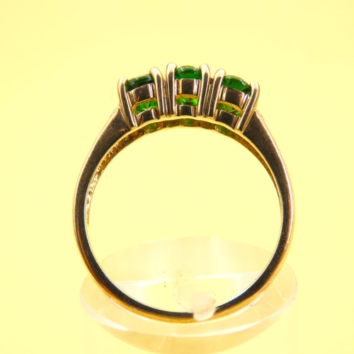 261 - Russian Diopside Three Stone Ring Mounted on 9 Carat Yellow Gold Band Size N