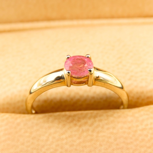 263 - Pink Garnet Solitaire Ring Mounted on a 9 Carat Yellow Gold Band Size N