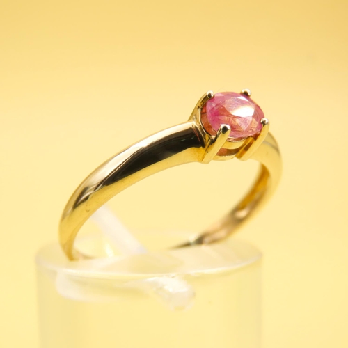 263 - Pink Garnet Solitaire Ring Mounted on a 9 Carat Yellow Gold Band Size N