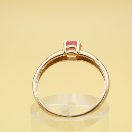 263 - Pink Garnet Solitaire Ring Mounted on a 9 Carat Yellow Gold Band Size N