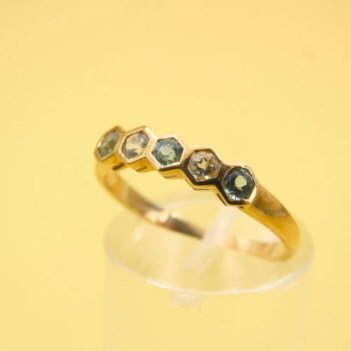 264 - Swiss Blue and White Topaz Set Five Stone Ring Mounted on a 9 Carat Yellow Gold Band Size N