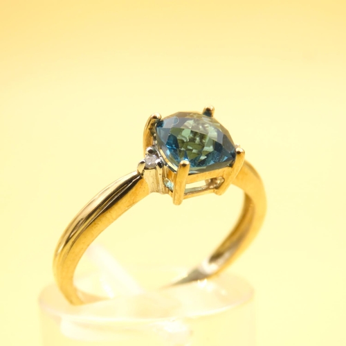 268 - London Blue Topaz Solitaire Ring Mounted on 9 Carat Yellow Gold Band Size N