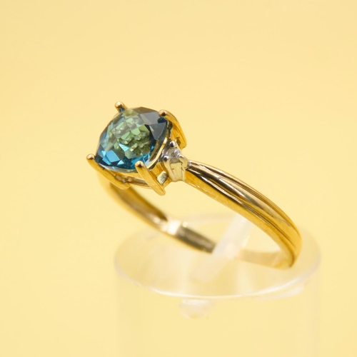 268 - London Blue Topaz Solitaire Ring Mounted on 9 Carat Yellow Gold Band Size N