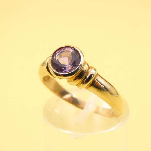 269 - Bezel Set Amethyst Solitaire Ring Mounted on 9 Carat Yellow Gold Band Size N