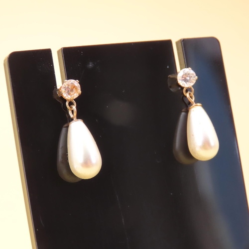27 - Pair of Pearl and Gemstone Drop Earrings Mounted on 9 Carat Yellow Gold 2 Cm Drop