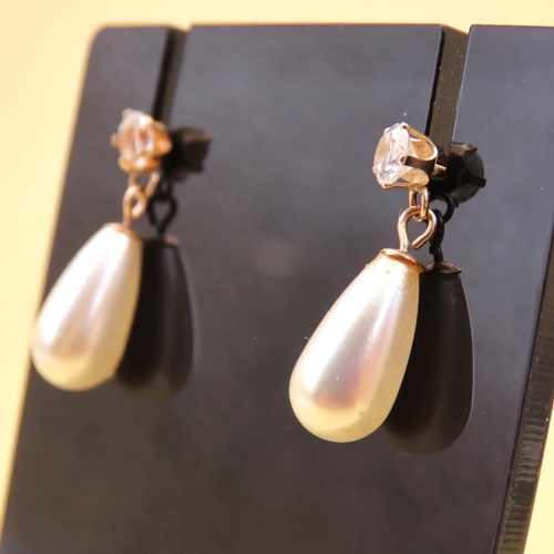 27 - Pair of Pearl and Gemstone Drop Earrings Mounted on 9 Carat Yellow Gold 2 Cm Drop