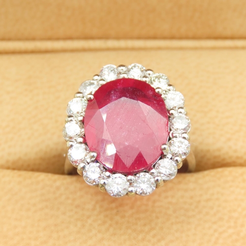 274 - Ruby and Diamond Cluster Ring Set in Platinum Further Mounted on Platinum Band Finely Detailed Ruby ... 