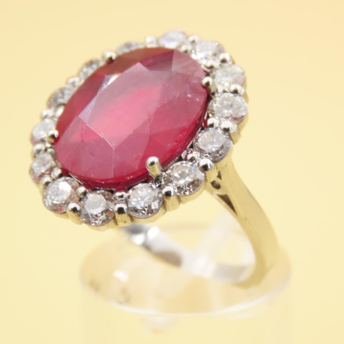 274 - Ruby and Diamond Cluster Ring Set in Platinum Further Mounted on Platinum Band Finely Detailed Ruby ... 