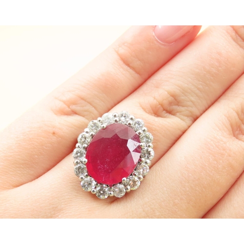 274 - Ruby and Diamond Cluster Ring Set in Platinum Further Mounted on Platinum Band Finely Detailed Ruby ... 