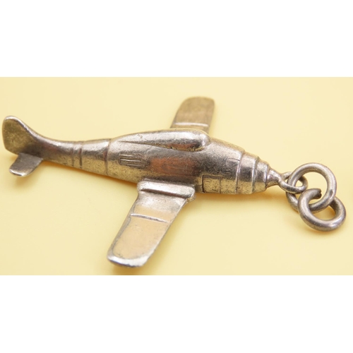 276 - Two Silver Novelty Charms or Pendants Including Aeroplane 5cm High and Bentley Racing Car 3cm Wide