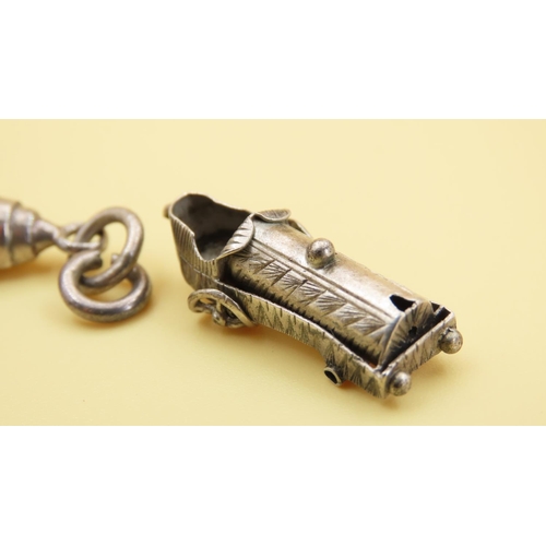 276 - Two Silver Novelty Charms or Pendants Including Aeroplane 5cm High and Bentley Racing Car 3cm Wide