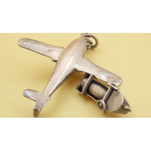 276 - Two Silver Novelty Charms or Pendants Including Aeroplane 5cm High and Bentley Racing Car 3cm Wide