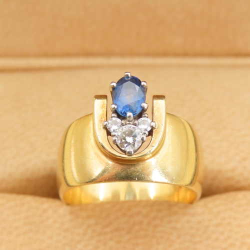 279 - Unique Sapphire and Diamond Ring Mounted on 18 Carat Yellow Gold Band Size N