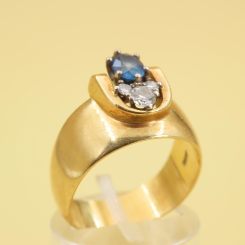 279 - Unique Sapphire and Diamond Ring Mounted on 18 Carat Yellow Gold Band Size N