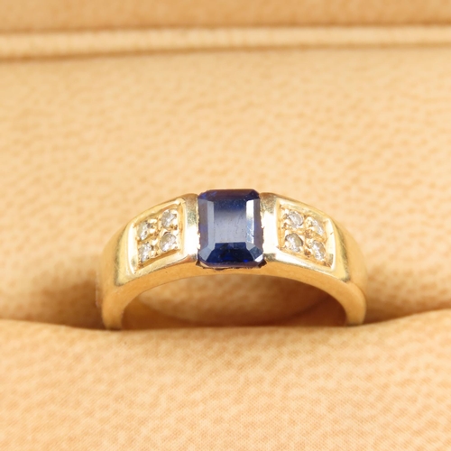 280 - Half Bezel Set Sapphire and Diamond Ring Mounted on 18 Carat Yellow Gold Band Size J