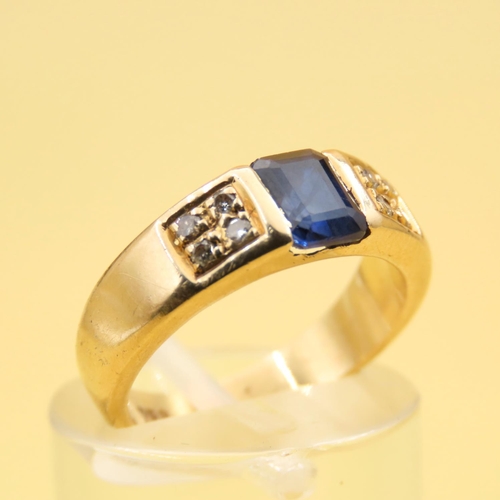 280 - Half Bezel Set Sapphire and Diamond Ring Mounted on 18 Carat Yellow Gold Band Size J