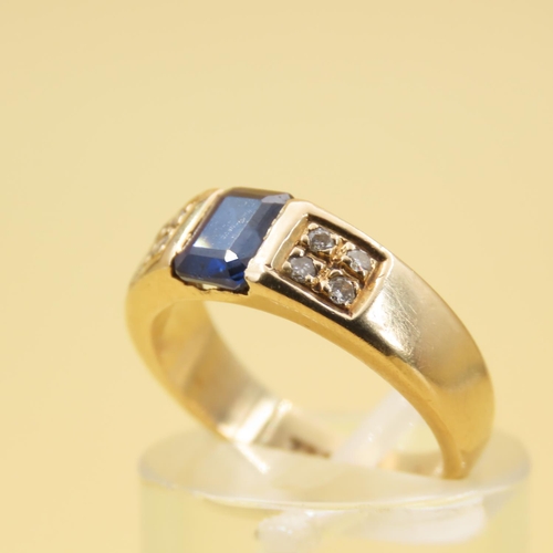 280 - Half Bezel Set Sapphire and Diamond Ring Mounted on 18 Carat Yellow Gold Band Size J