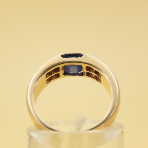 280 - Half Bezel Set Sapphire and Diamond Ring Mounted on 18 Carat Yellow Gold Band Size J