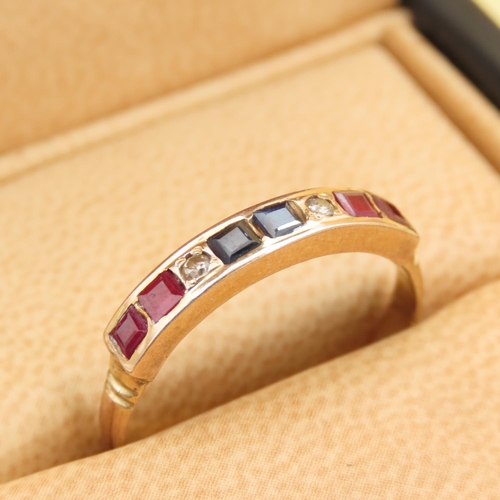 285 - Sapphire Ruby and Diamond Half Eternity Ring Mounted on 18 Carat Yellow Gold Band Size R