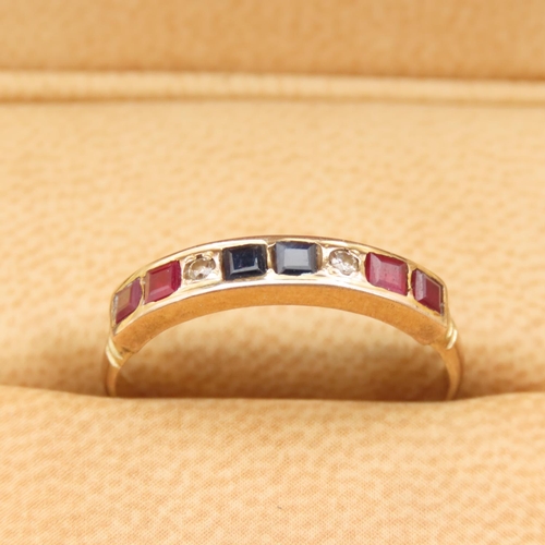 285 - Sapphire Ruby and Diamond Half Eternity Ring Mounted on 18 Carat Yellow Gold Band Size R