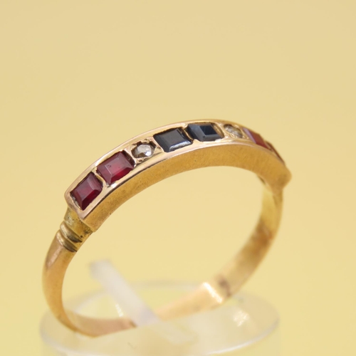 285 - Sapphire Ruby and Diamond Half Eternity Ring Mounted on 18 Carat Yellow Gold Band Size R