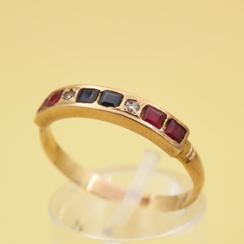 285 - Sapphire Ruby and Diamond Half Eternity Ring Mounted on 18 Carat Yellow Gold Band Size R