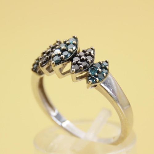 287 - Blue Diamond and Black Moissanite Cluster Ring Mounted on 9 Carat White Gold Band Size P