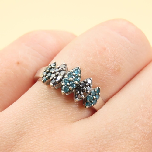 287 - Blue Diamond and Black Moissanite Cluster Ring Mounted on 9 Carat White Gold Band Size P